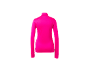Neonpinkes Langarm-Sportshirt mit Stehkragen, Rückansicht.