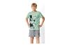 Mickey Mouse Jungen-Pyjama: hellgrünes Shirt und graue Shorts.