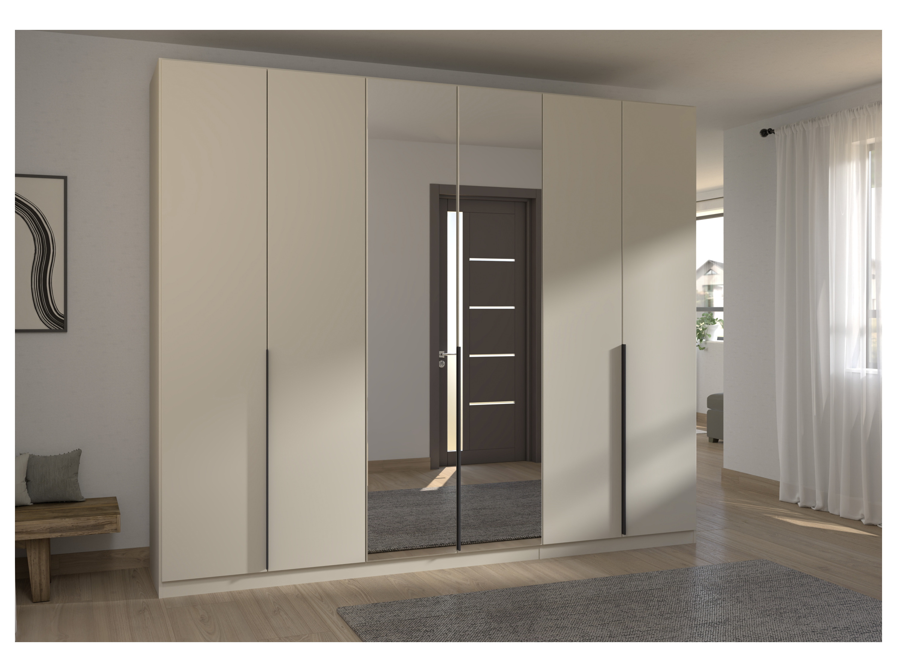 RAUCH ORANGE Drehtürenschrank Alabama mit Spiegel (Premium-Zubehör, Beige-Champagner, Griffe Grau, 271 x 229 cm) – Bild 2 von 4
