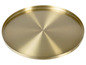 Ein rundes, goldenes Tablett.