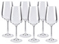 Sechs Weingläser, geeignet für Rotwein.