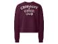 Bordeauxrotes Sweatshirt mit dem Text „CROISSANT & COFFEE CLUB“ auf dem Rücken.
