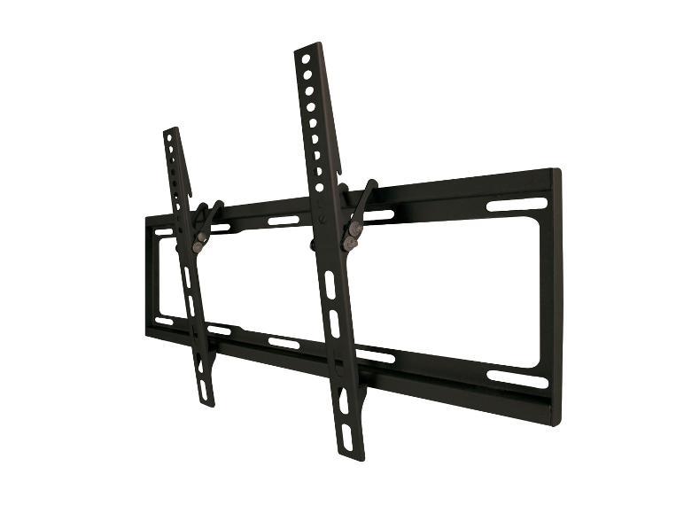 Schwarze neigbare TV-Wandhalterung, schräg dargestellt.