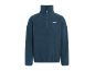 Blaues Fleece-Sweatshirt mit Reißverschluss am Hals und Stehkragen.