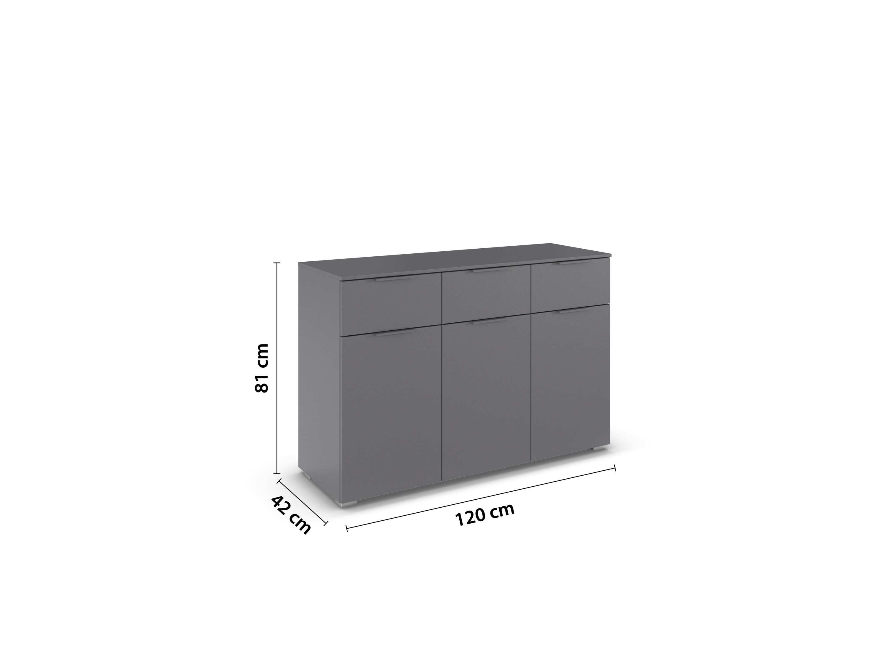RAUCH ORANGE Alabama Kommode (3-türig, 3 Schubladen, graumetallic, 120 x 81 cm) – Bild 3 von 4