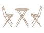 Beiges klappbares Bistrot-Set mit einem runden Tisch und zwei Stühlen.