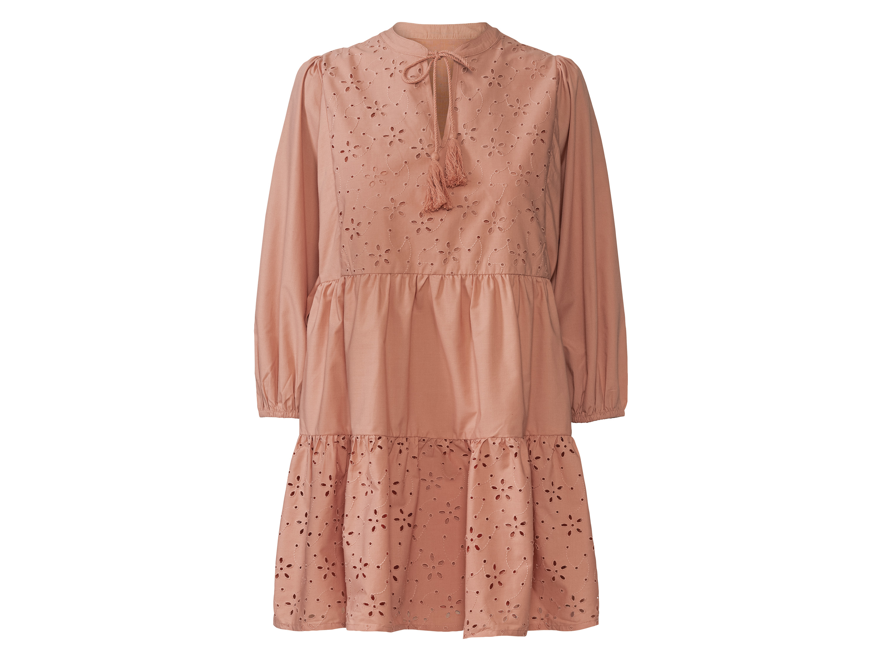 esmara® Damen Kleid mit Lochstickerei (44, aprikose) | 04055334802208