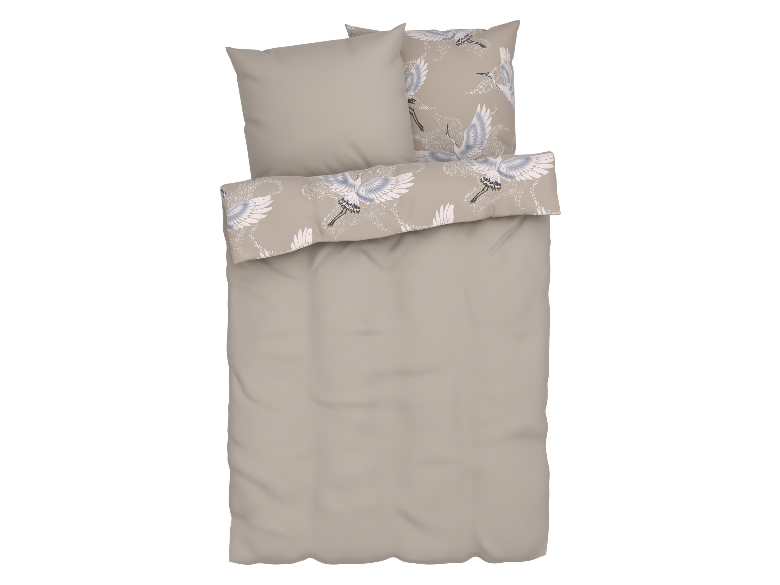 Thumbnail - LIVARNO home Satin-Wendebettwäsche, 200 x 220 cm (Kranich/beige)