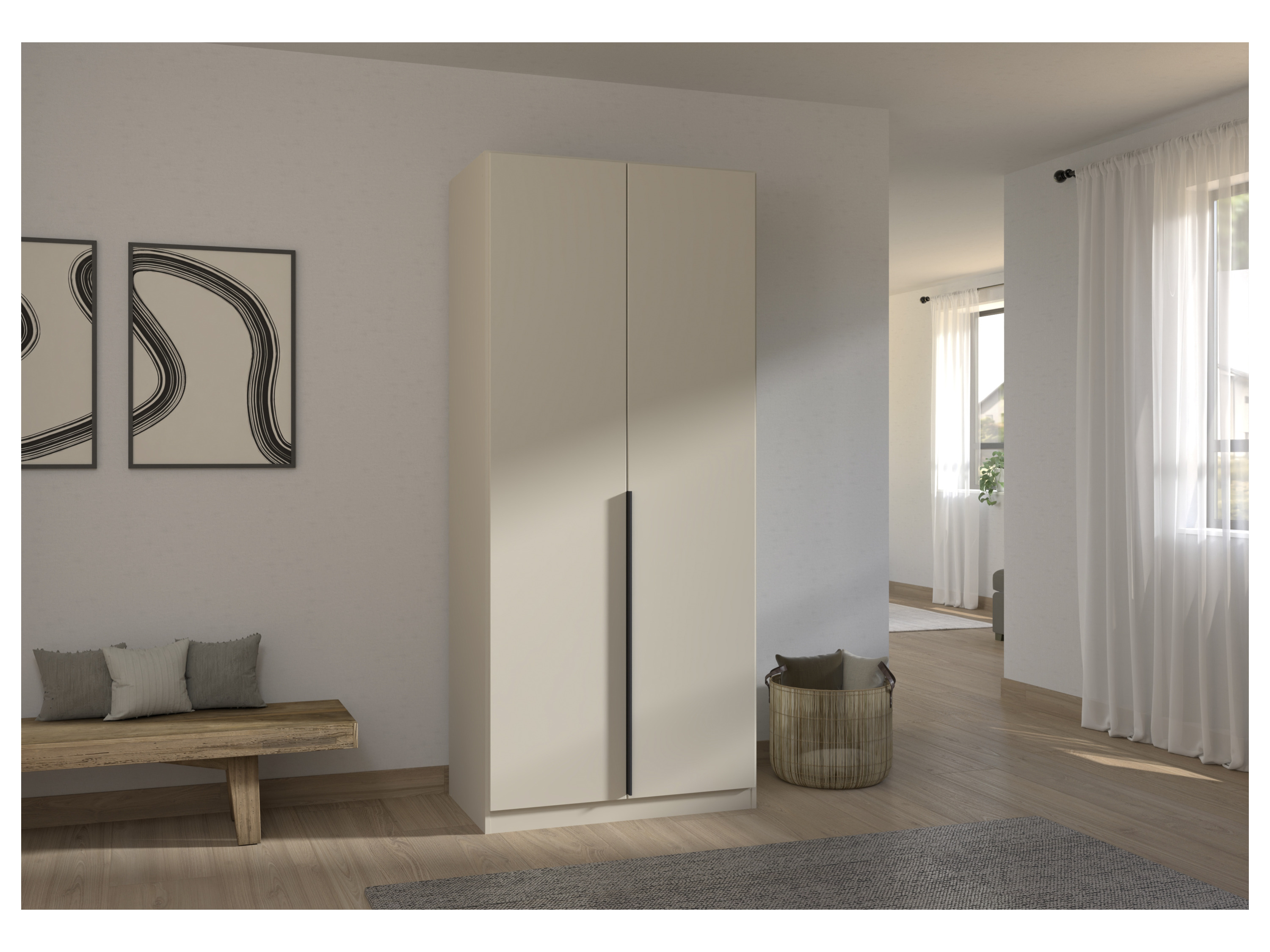 RAUCH ORANGE Drehtürenschrank Alabama (Basic-Zubehör, Beige-Champagner, Griffe Grau, 91 x 210 cm) – Bild 2 von 4