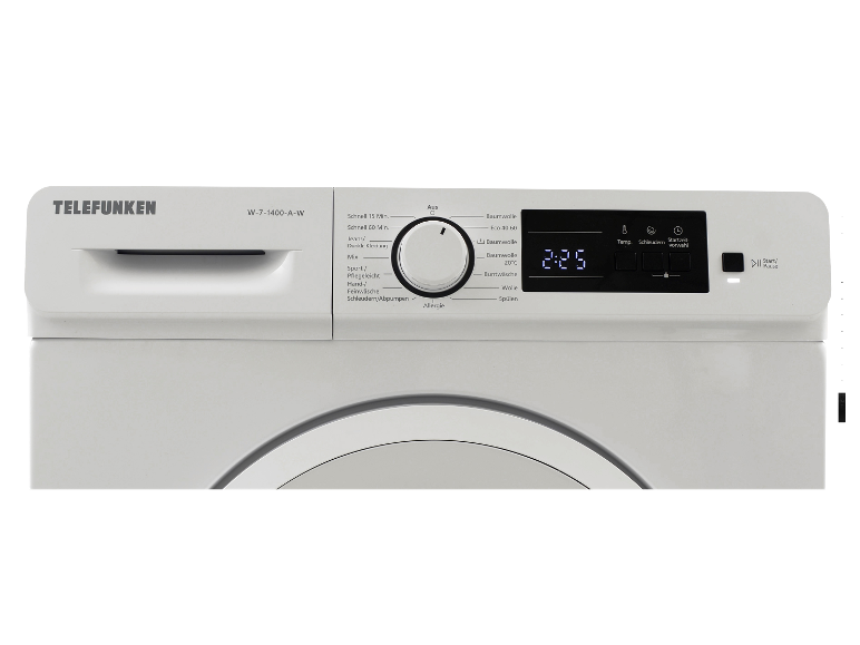 Telefunken W-7 Waschmaschine: Bedienfeld und Funktionen.