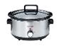 Silberner Slow Cooker mit schwarzem Deckel und Drehregler.