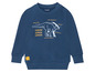 Ein blauer Pullover mit einem Dinosaurier-Motiv von Lupilu.