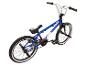 Blaues BMX-Fahrrad mit Weißwandreifen und schwarzem Sitz.