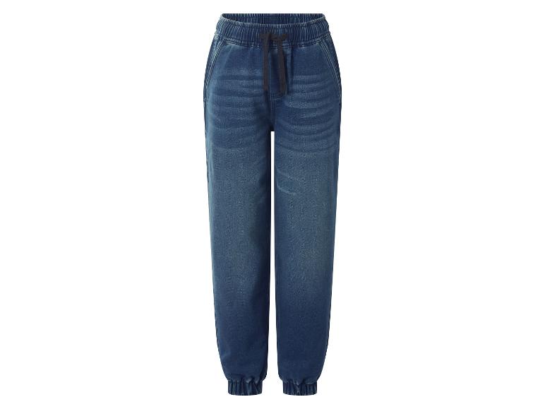 Blaue Kinder-Jeans-Jogger mit elastischem Bund und Kordelzug.