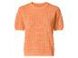 Damen-Top in Orange mit kurzen Ärmeln und Lochstrickmuster.