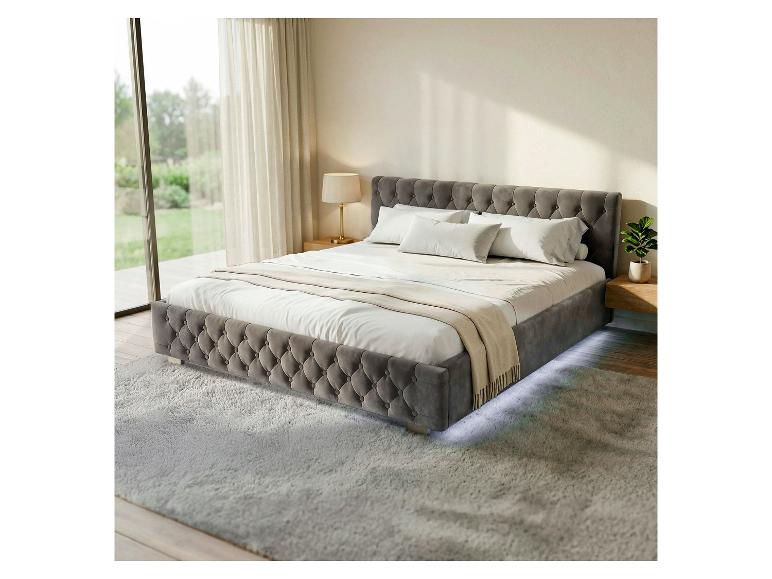 JUSKYS Polsterbett Nizza mit Bettkasten und LED-Beleuchtung im Schlafzimmer