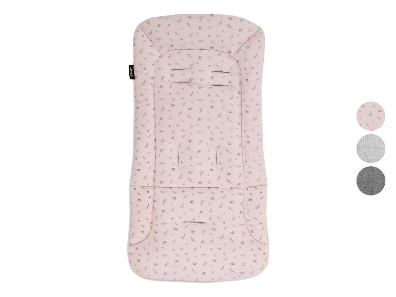 Rosa Hauck Kinderwagenauflage mit zartem Pflanzenmuster und drei Farbmustern.