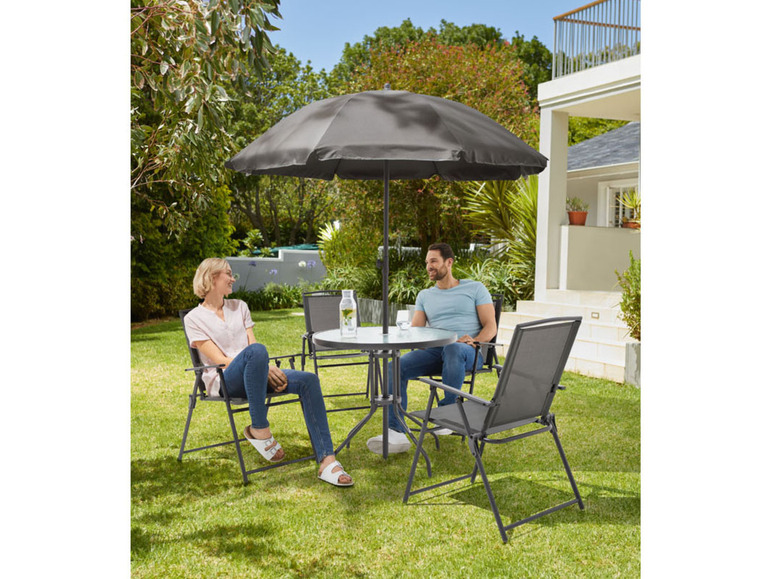 Gehe zu Vollbildansicht: LIVARNO home Sitzgruppe, mit Sonnenschirm, 6-teilig, anthrazit - Bild 2