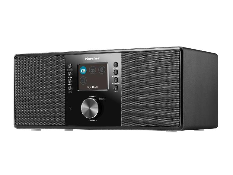 Karcher Digitalradio mit schwarzem Gehäuse und Display, das „Digital Radio“ anzeigt.