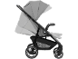 Grauer Kinderwagen mit dem Text „SHOP N CARE“ am Griff.