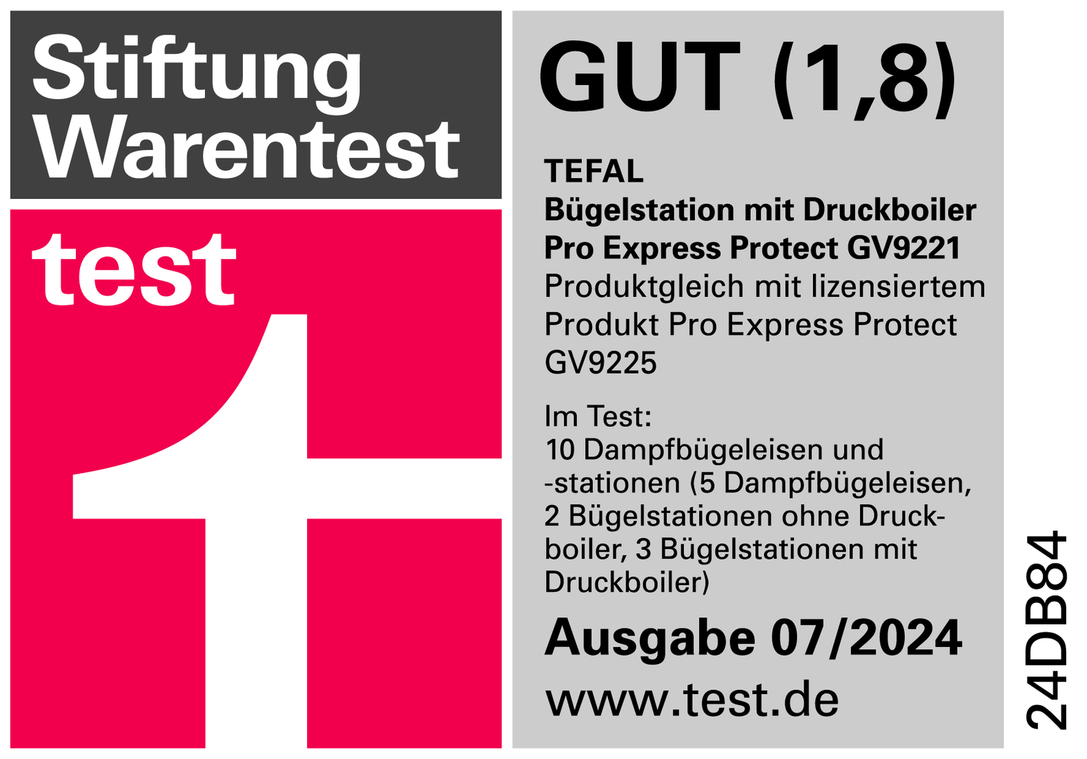 Siegel „GUT (1,8)“, getestet im Juli 2024, mit Verweis auf www.test.de.