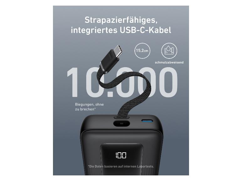 Anker Powerbank mit integriertem, strapazierfähigem USB-C-Kabel.