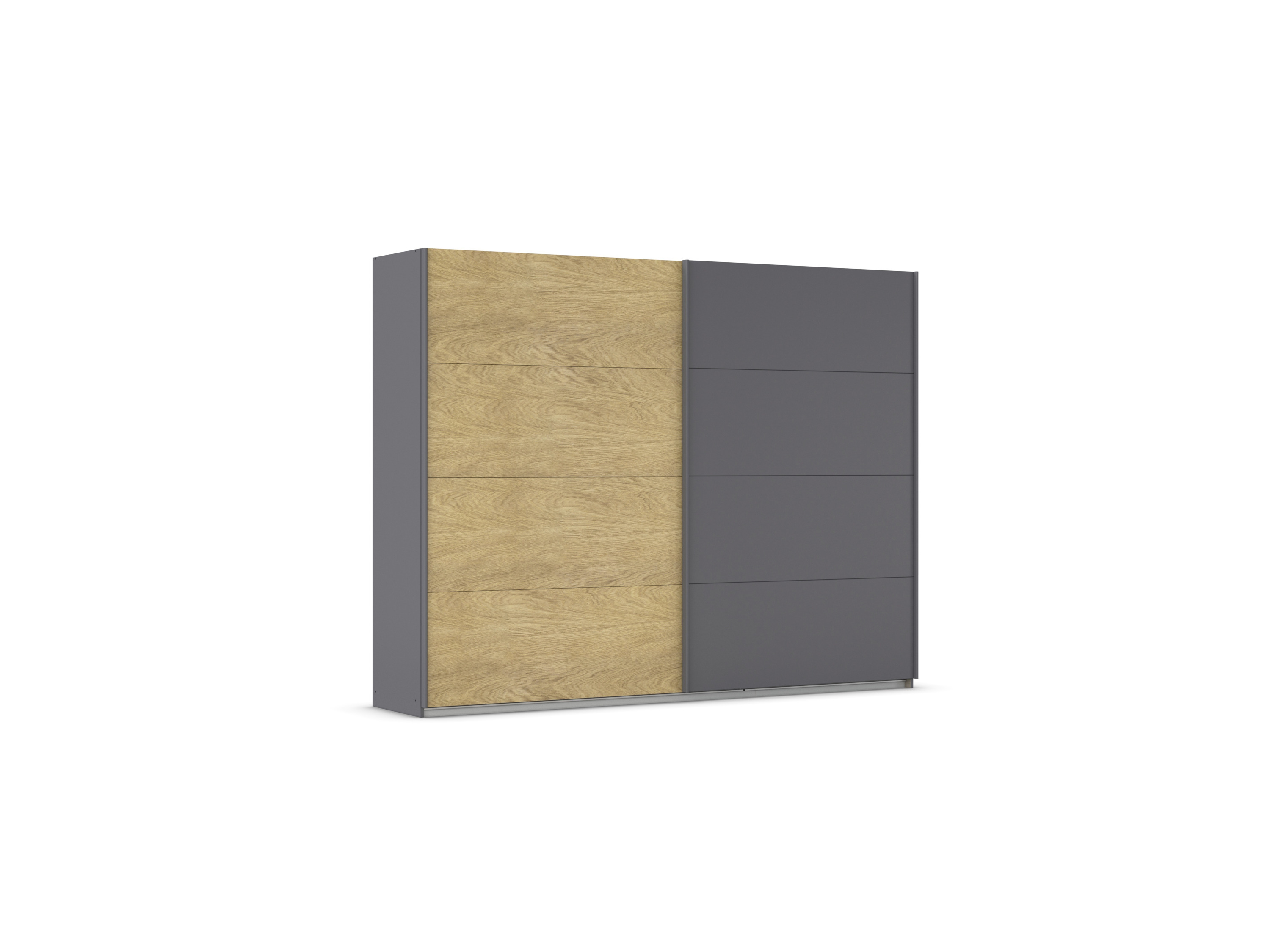 RAUCH ORANGE Malva-Extra Schwebetürenschrank (ohne Spiegel, Eiche Furnier/Graumetallic, Breite 271 cm / Höhe 210 cm)