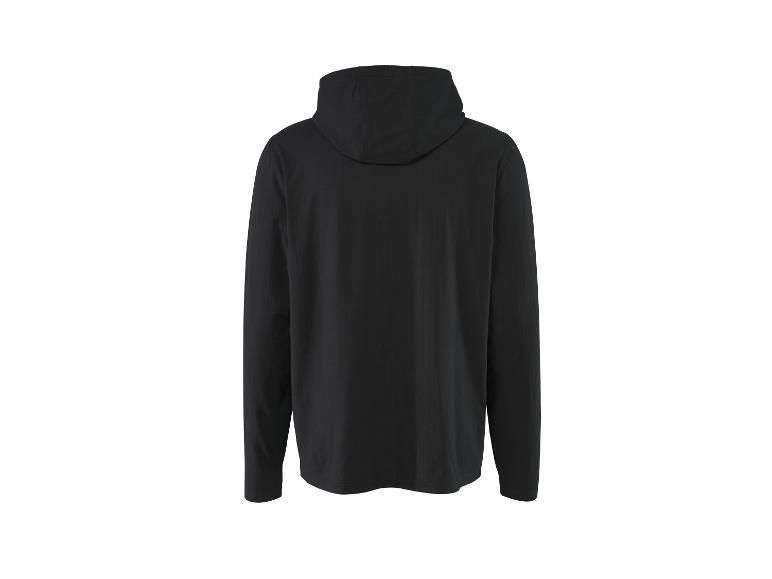 Schwarzer Kapuzenpullover, Rückansicht.