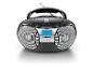 Schwarzer Boombox mit FM-Radio, CD-Player und Digitalanzeige.