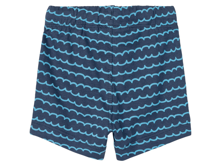 Blaue Boxershorts mit blauem Wellenmuster.