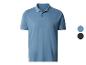 Blaues Kurzarm-Poloshirt mit weißen Streifen an Kragen und Ärmeln, mit Farboptionen.