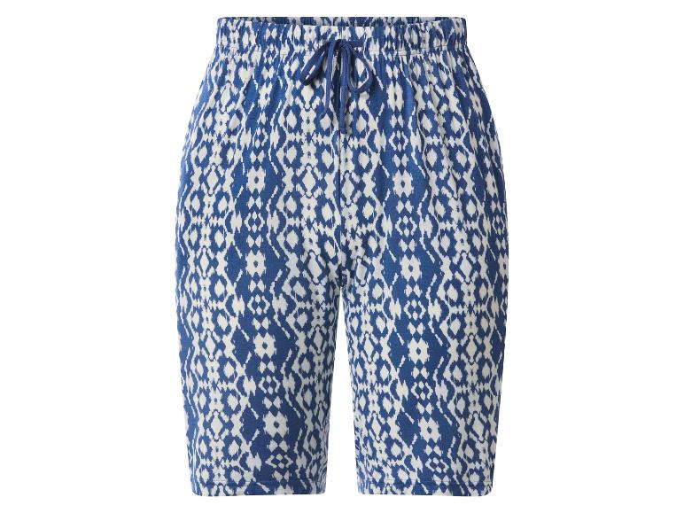 Blaue und weiße Shorts mit Ikat-Muster und Kordelzug in der Taille