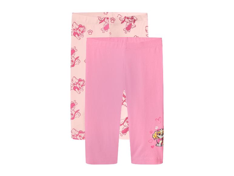 Zwei rosa Capri-Leggings für Mädchen mit Cartoon-Welpen-Prints.