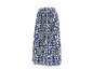 Langer Rock mit blau-weißem Ikat-Muster und elastischem Bund.
