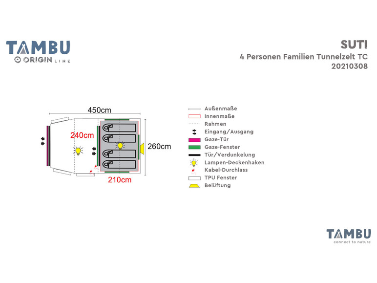 Gehe zu Vollbildansicht: TAMBU SUTI, 4 Personen Familien Tunnelzelt TC, blau - Bild 13