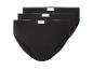 Drei schwarze, gerippte Baumwollslips mit „LOVE COTTON“-Schriftzug am Bund.