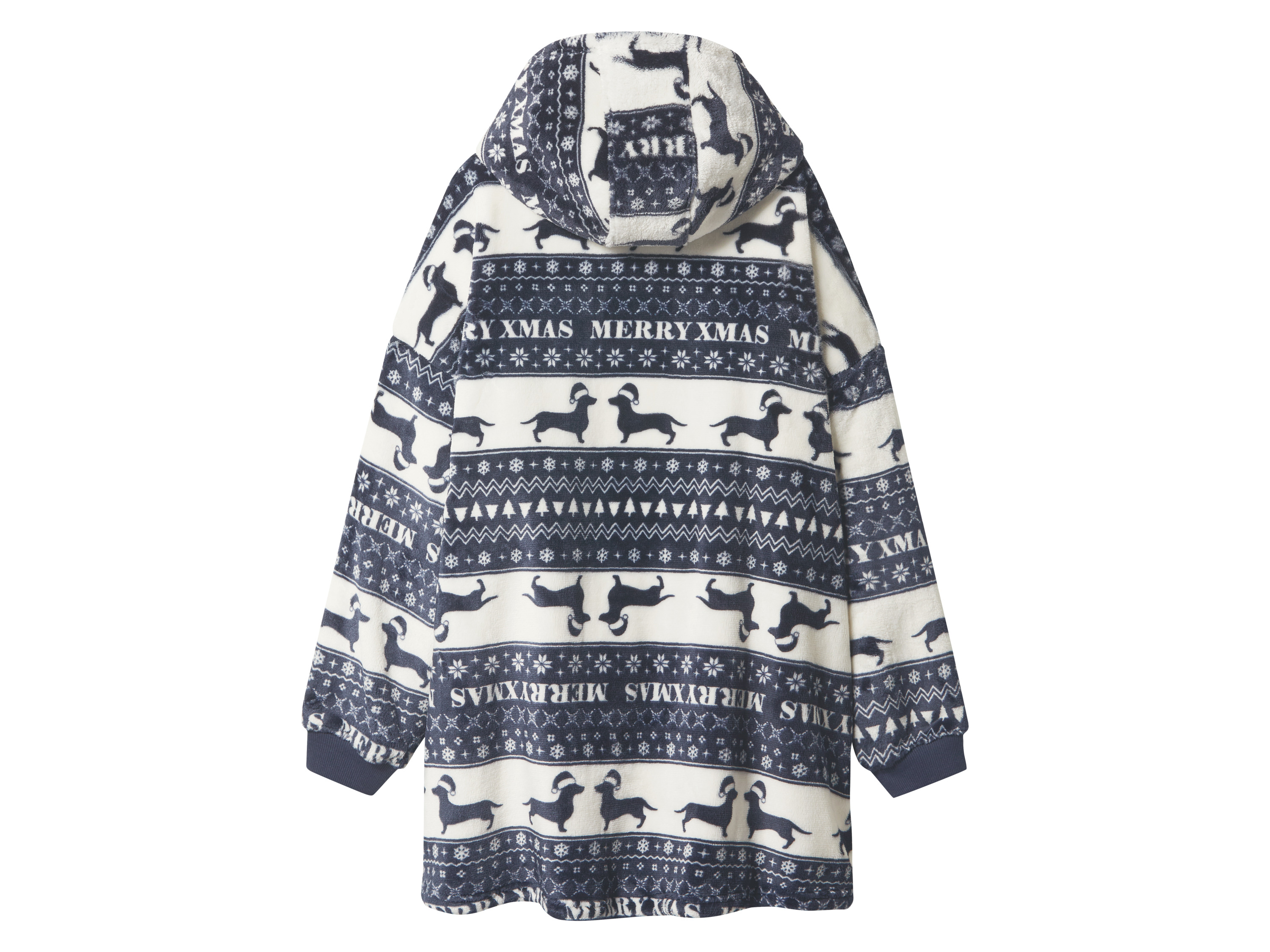 Thumbnail - Damen/Herren Plüsch-Hoodie (navy/weiß, L/XL)