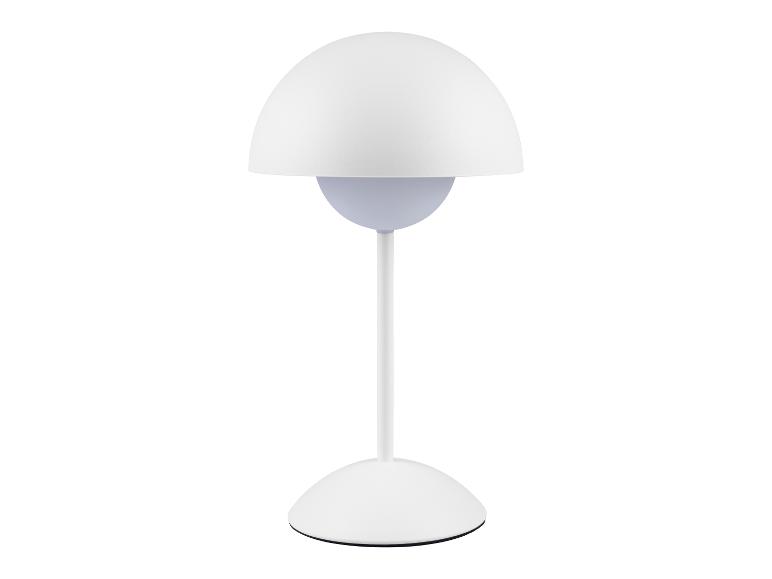 Weiße moderne Tischlampe mit kuppelförmigem Schirm und rundem Fuß