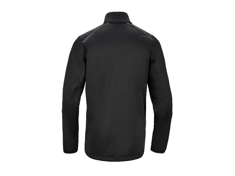 Schwarze Herren-Sportjacke mit Stehkragen und reflektierenden Details.