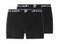 Zwei schwarze Herren-Boxershorts mit weißem Bund und Schriftzug