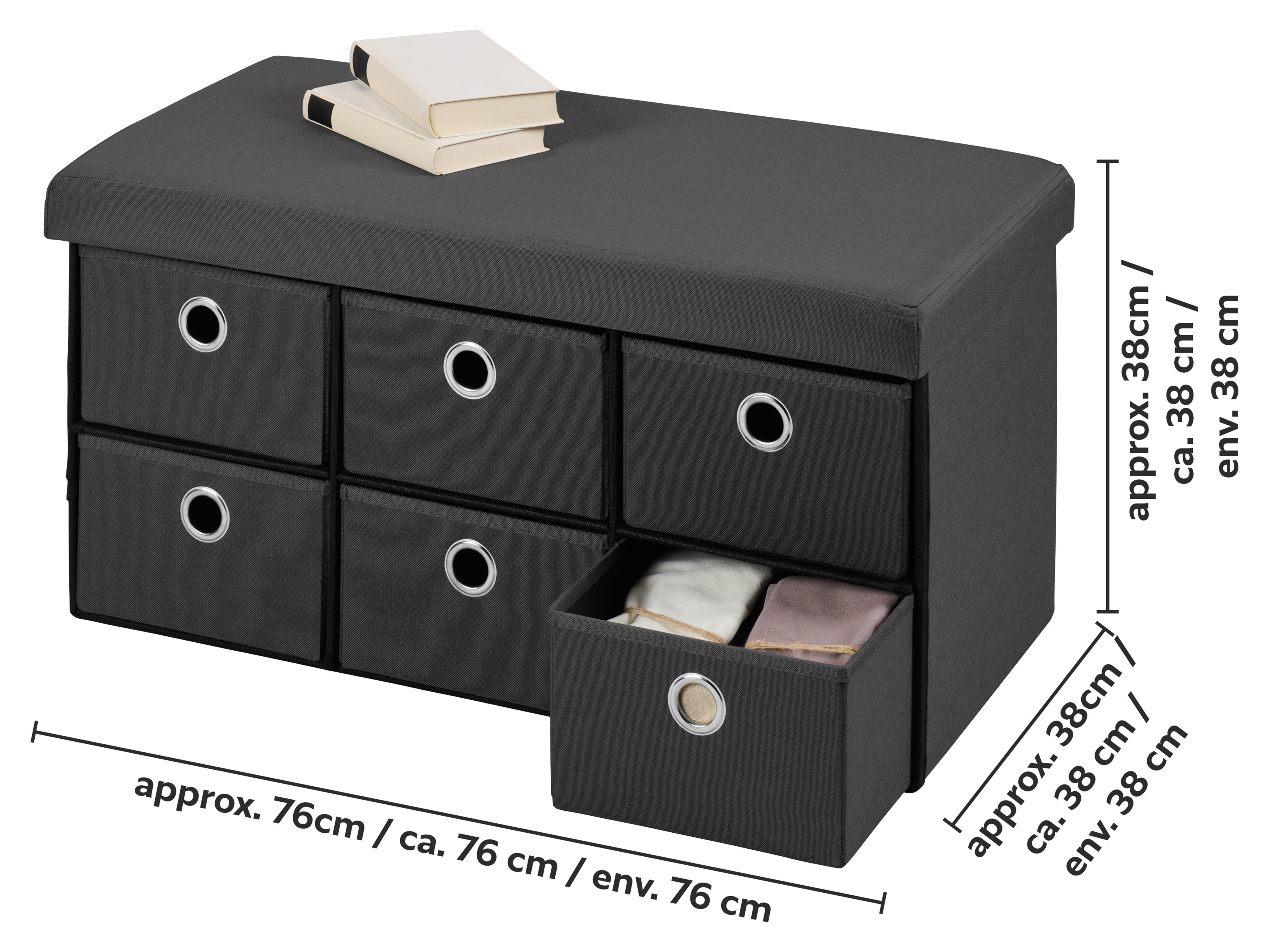 Thumbnail - LIVARNO® Sitzbank faltbar mit 6 Fächern (Anthrazit)