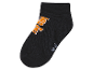 Schwarze Socken mit orangenem Muster.