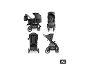 BABYGO Evolution 3in1 Kinderwagen-Set aus vier verschiedenen Winkeln in Schwarz dargestellt. [KI-generiertes Bild]