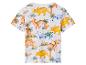 Weißes kurzärmeliges Kinder-T-Shirt mit Dinosaurier- und Palmenprint.