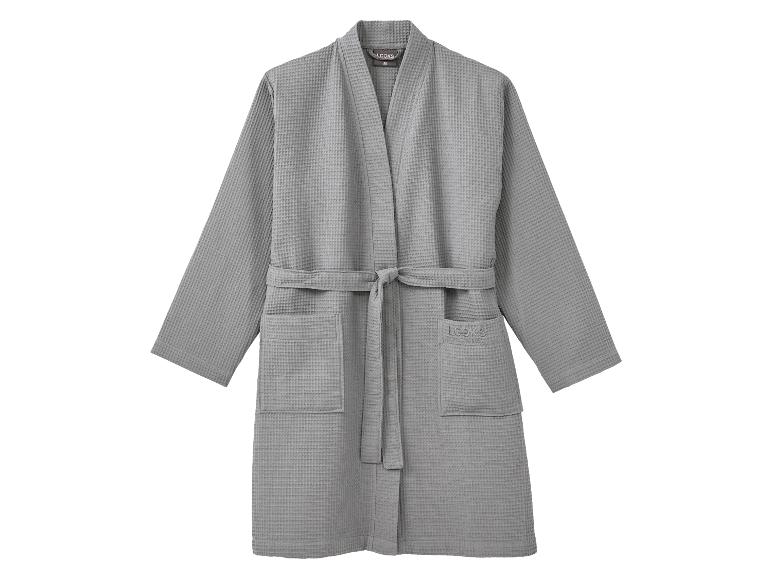 Grauer Waffelbademantel mit Gürtel und Taschen