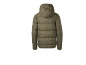 Olivgrüne Steppjacke mit Kapuze, Rückansicht.