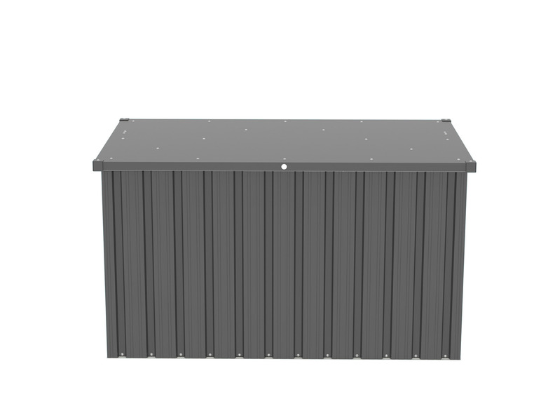 Eine Metall-Lagerbox mit Flachdach.