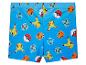 Blaue Pokémon Badehose mit Pikachu, Bisasam und Pokébällen.