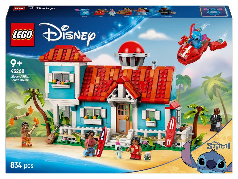 LEGO Disney Lilo und Stitch Strandhaus-Set mit Minifiguren und Stitchs Raumschiff.