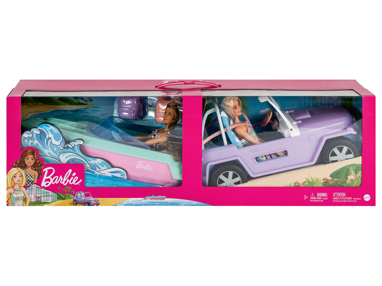 Gehe zu Vollbildansicht: Barbie Geschenkset, mit 2 Puppen, Boot und Jeep - Bild 1